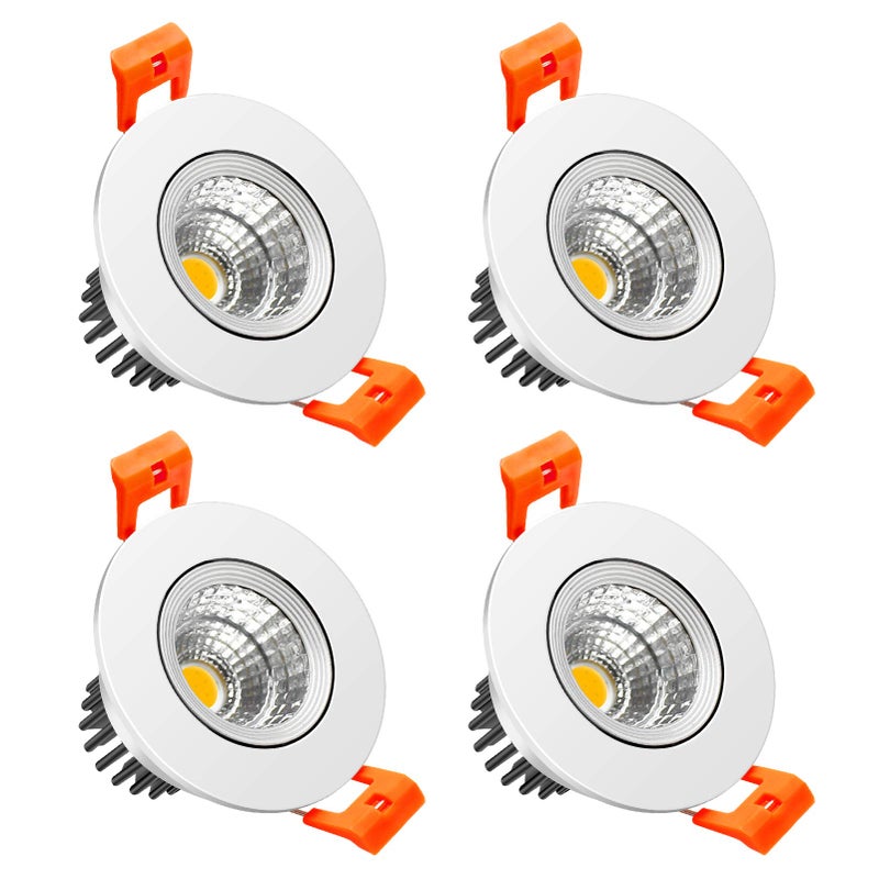 LightingWill 2inch LED Dimmable Downlight, 3W COB Recessed Ceiling Light, Daylight White 5500K-6000K, CRI80, 25W 220LM Halogen Bulbs Equivalent, White (4 Pack) - Image 1